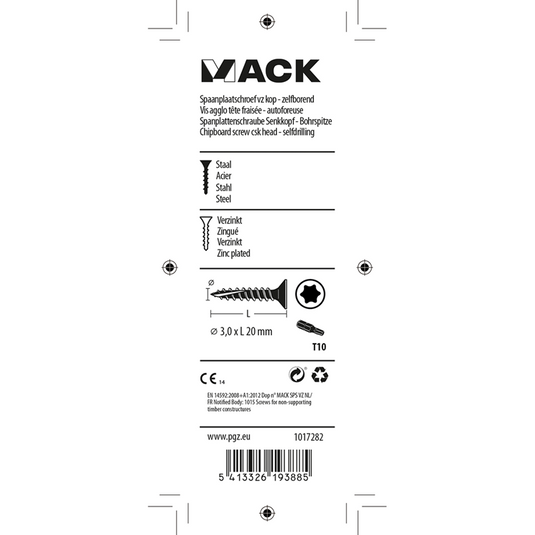 Mack 1017282 - spaanplschr.vzkop-zelfb. geelverz. 45 st 3,0 x 20 mm | 10 stuks