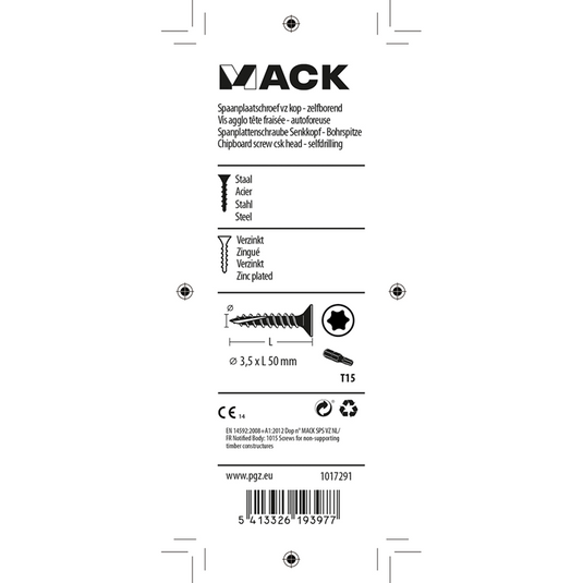 Mack 1017291 - spaanplschr.vzkop-zelfb. geelverz. 14 st 3,5 x 50 mm | 10 stuks