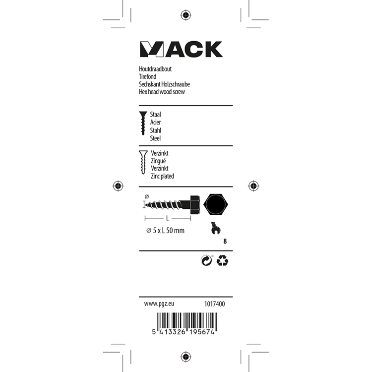 Afbeelding laden in galerijviewer, Mack 1017400 - houtdraadbout staal verzinkt 10 st 5 x 50 mm | 10 stuks
