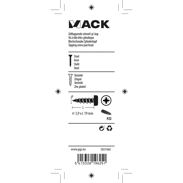 Afbeelding laden in galerijviewer, Mack 1017444 - zelftappende schroef cyl kop verz. 22st 3,9 x 19 mm | 10 stuks
