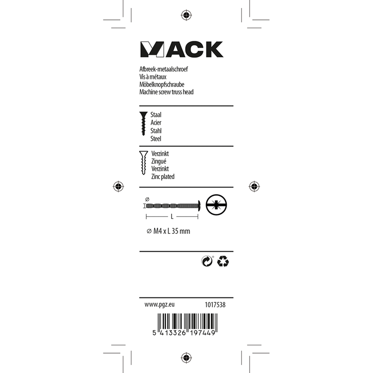 Afbeelding laden in galerijviewer, Mack 1017538 - afbreek-metaalschroef verz. 4 st m4 x 35 mm | 10 stuks
