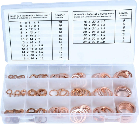 Condor dichtringsortiment 9000 copper seal ring assortme 150 pieces, 19 sizes