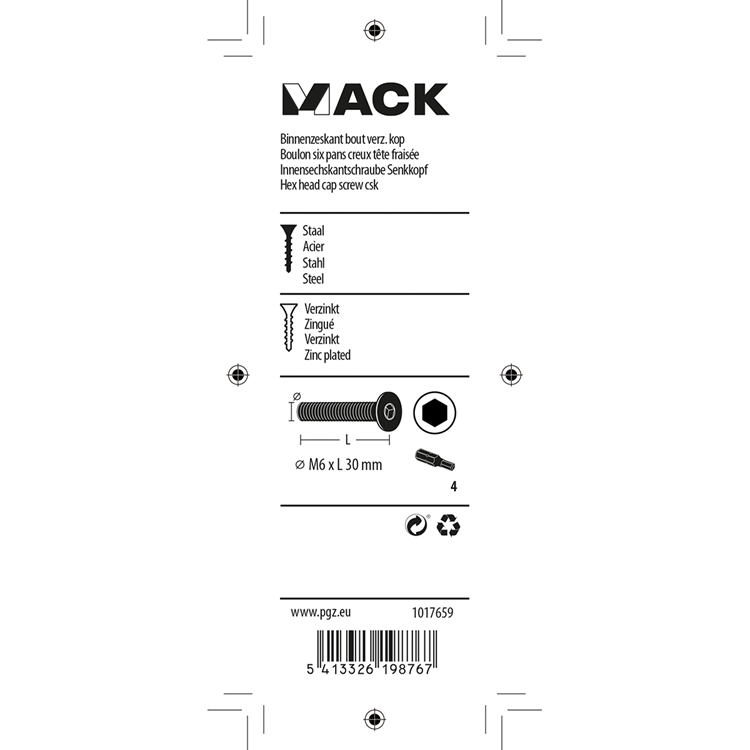 Afbeelding laden in galerijviewer, Mack 1017659 - binnenzeskant bout verz. kop verz. 6 st m6x30 | 10 stuks
