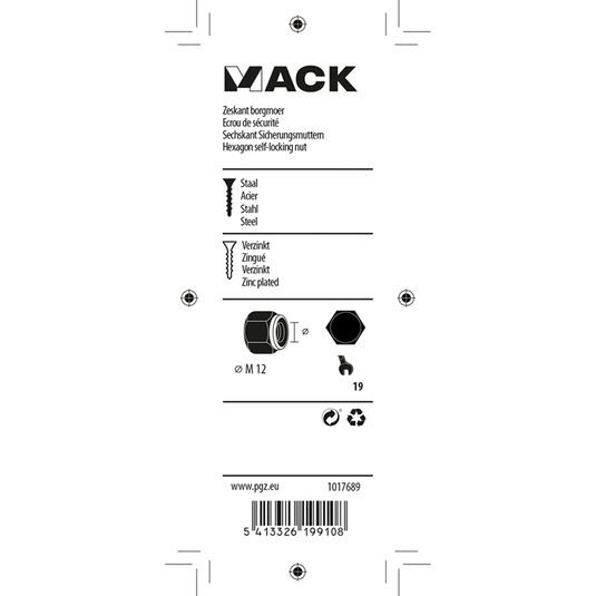 Mack 1017689 - zeskant borgmoer staal verzinkt 4 st m12 | 10 stuks