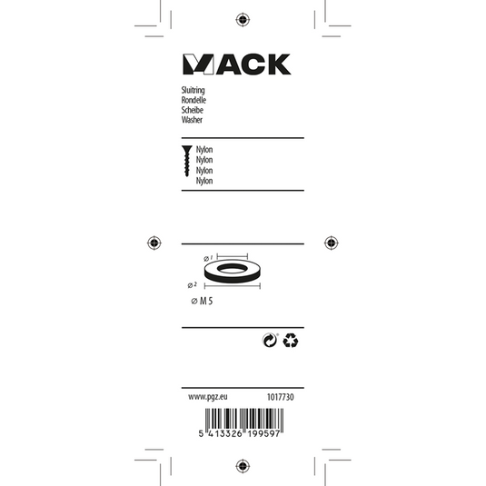Mack 1017730 - sluitring nylon 10 st m5 | 10 stuks