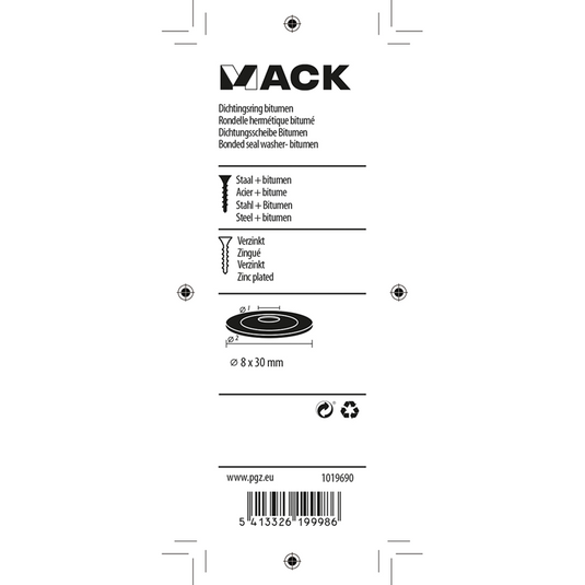 Mack 1019690 - dichtingsring bitumen verzinkt6 st 8 x 30 mm | 10 stuks