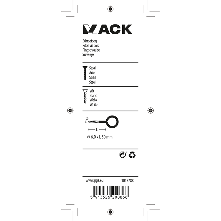Afbeelding laden in galerijviewer, Mack 1017788 - schroefoog staal wit 2 st 6,0 x 50 mm | 5 stuks
