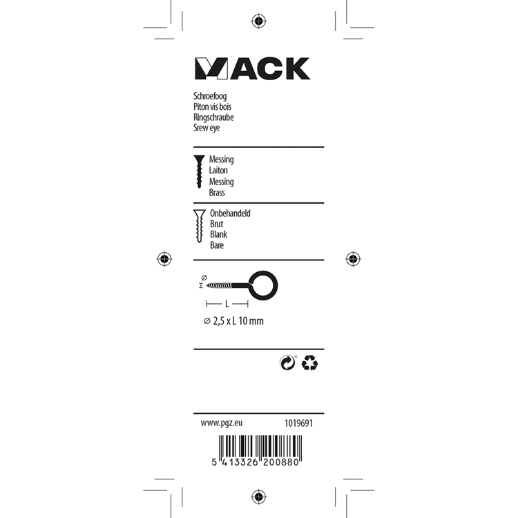 Afbeelding laden in galerijviewer, Mack 1019691 - schroefoog messing 6 st 2,5 x 10mm | 10 stuks
