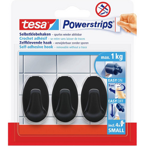 Tesa 1072301 - powerstrips ovaal haken s zwart, 1kg | 6 stuks