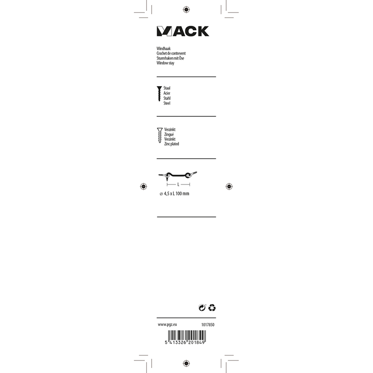 Afbeelding laden in galerijviewer, Mack 1017850 - windhaak staal verzinkt 2 st 4,5 x 100 mm | 5 stuks
