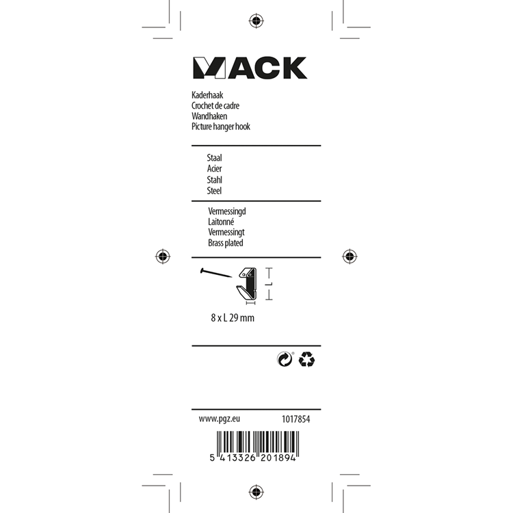 Afbeelding laden in galerijviewer, Mack 1017854 - kaderhaak staal vermessingd 10 st 8 x 29 mm | 10 stuks
