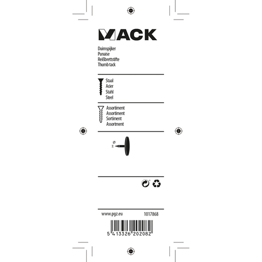 Mack 1017868 - duimspijker staal assortiment 60 st | 10 stuks