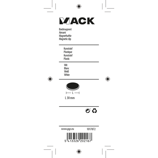 Mack 1017872 - bordmagneet kunststof wit 4 st30 mm | 10 stuks