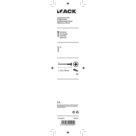 Mack 1019759 - spaanplaatschroef vz kop rvs 4 st 5,0 x100 mm | 5 stuks