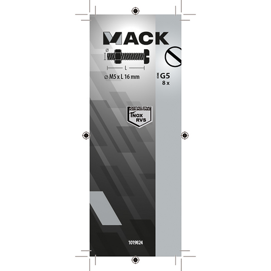 Mack 1019824 - metaalschroef cyl. kop + moer rvs 8 st m5x16 | 10 stuks