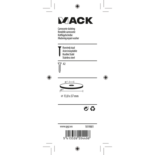 Mack 1019881 - carrosserie sluitring inox a2 2 st 13,0x37 | 10 stuks