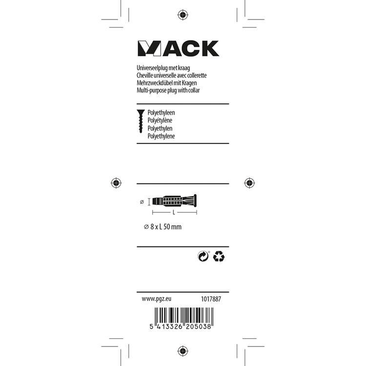 Afbeelding laden in galerijviewer, Mack 1017887 - universeelplug met kraag polyethyl.12st 8 x 50 mm | 5 stuks
