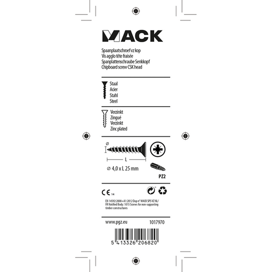 Mack 1017970 - spaanplaatschroef vz kop geelverz. 70st 4,0 x 25 mm | 5 stuks