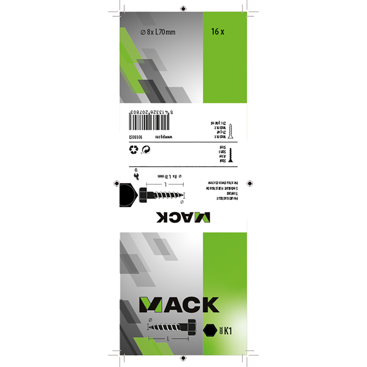 Afbeelding laden in galerijviewer, Mack 1018051 - houtdraadbout staal verzinkt 16 st 8 x 70 mm | 5 stuks
