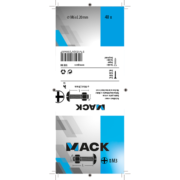 Afbeelding laden in galerijviewer, Mack 1018100 - kachelbout + moer staal verzinkt 40 st m6 x 20 mm | 5 stuks
