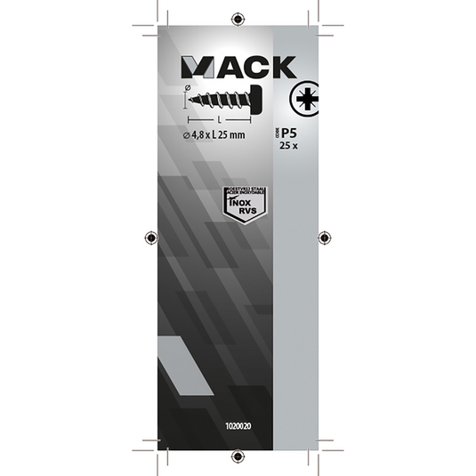 Mack 1020020 - zelftappende schroef cyl.kop a2 25 st 4,8 x 25 mm | 5 stuks