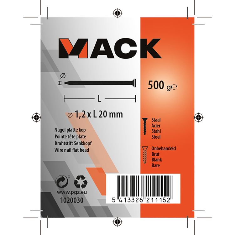 Afbeelding laden in galerijviewer, Mack 1020030 - nagel platte kop 500 gr 1,2 x 20 mm | 10 stuks
