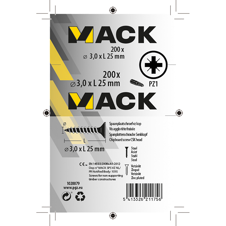 Afbeelding laden in galerijviewer, Mack 1020079 - spaanplaatschroef vz kop geel vz 200 st 3,0 x 25 mm | 5 stuks
