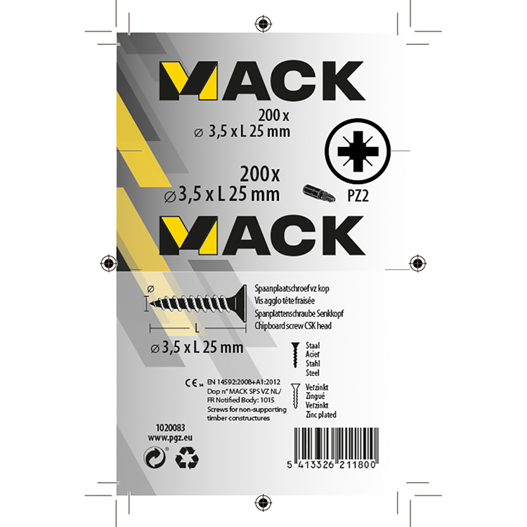 Afbeelding laden in galerijviewer, Mack 1020083 - spaanplaatschroef vz kop geel vz 200 st 3,5 x 25 mm | 5 stuks
