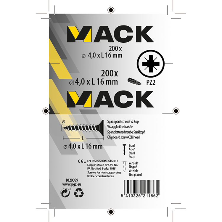 Afbeelding laden in galerijviewer, Mack 1020089 - spaanplaatschroef vz kop geel vz 200 st 4,0 x 16 mm | 5 stuks

