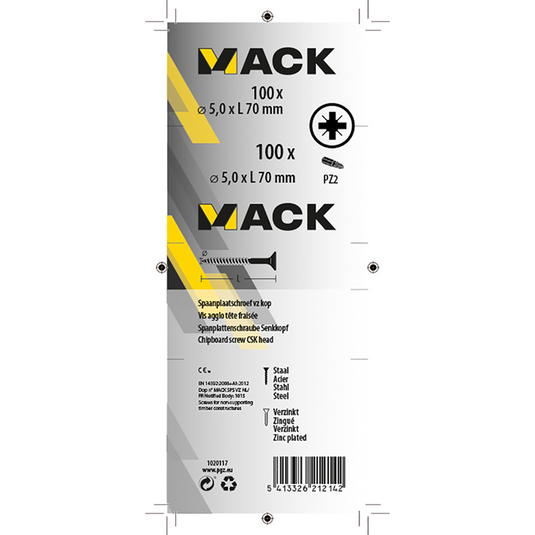 Mack 1020117 - spaanplaatschroef vz kop geelvz 100 st 5,0 x 70 mm | 3 stuks