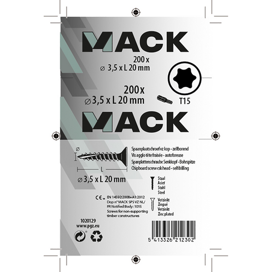 Mack 1020129 - spaanplaatschroef vz kp-zelfb.gvz 200st 3,5 x 20 mm | 5 stuks
