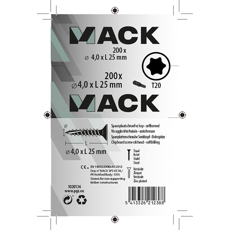 Afbeelding laden in galerijviewer, Mack 1020136 - spaanplaatschroef vz kp-zelfb.gvz 200st 4,0 x 25 mm | 5 stuks
