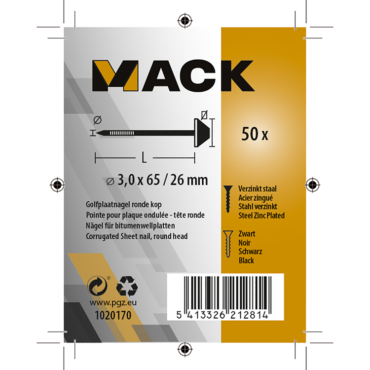Afbeelding laden in galerijviewer, Mack 1020170 - golfplaatnagel 50 st 3.0x65 26mm | 5 stuks
