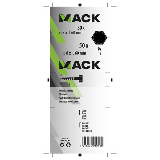Mack 1020176 - houtdraadbout verzinkt 50 st 8 x 60 mm | 3 stuks