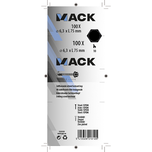 Mack 1020189 - zelfbor.schroef zeskt kop epdm-vz 100st 6,3 x 75 mm | 1 stuks