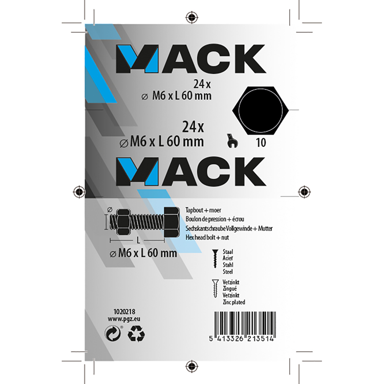 Afbeelding laden in galerijviewer, Mack 1020218 - tapbout + moer verzinkt 24 st m6 x 60 mm | 5 stuks
