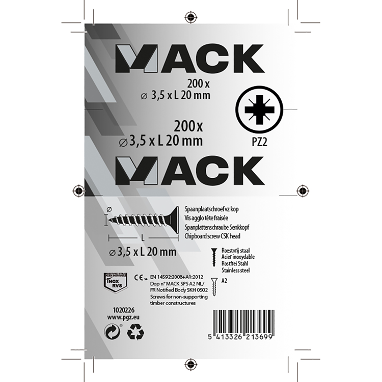 Afbeelding laden in galerijviewer, Mack 1020226 - spaanplaatschroef vz kop inox a2 200 st 3,5 x 20 mm | 2 stuks
