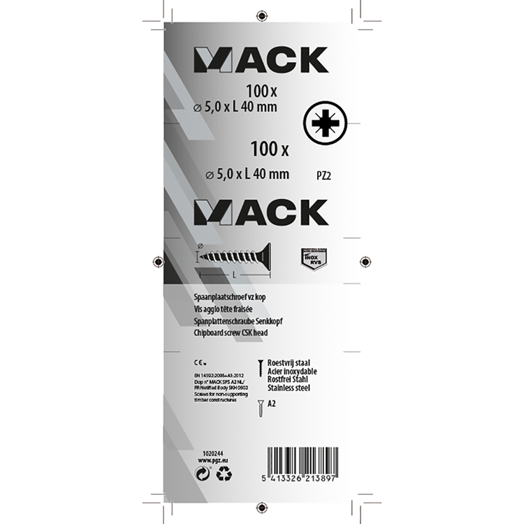 Afbeelding laden in galerijviewer, Mack 1020244 - spaanplaatschroef vz kop inox a2 100 st 5,0 x 40 mm | 2 stuks
