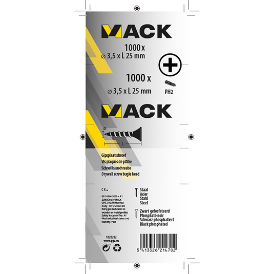 Mack 1020282 - gipsplaatschroef zwart gefosfat. 1000 st 3,5 x 25mm | 2 stuks