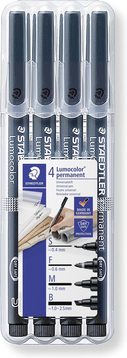 Staedtler lumocolor permanent pen set - box s-f-m-b