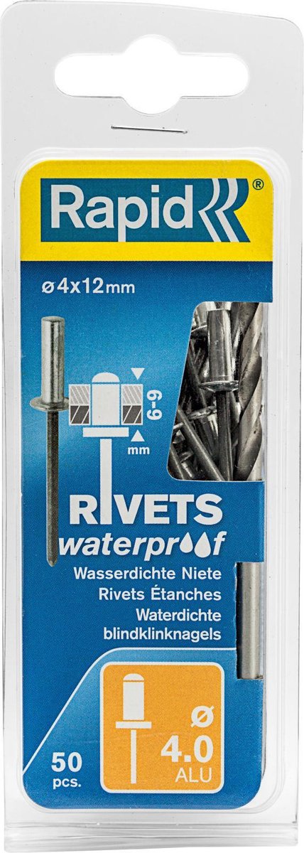 Rapid 5000400 waterdichte blindklinknagels incl. boor - aluminium - 4x12mm (50st)