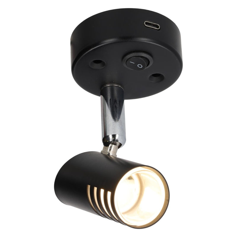 Chargez l'image dans la visionneuse de la galerie, Sao opbouwspot led met schakelaar en usb-c - zwart
