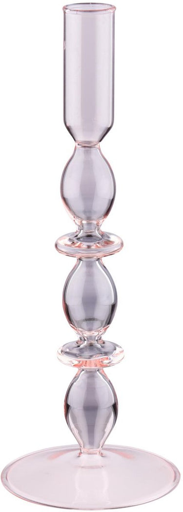 Arti casa kandelaar voor dinerkaars - kaarsenhouder woondecoratie voor binnen - ø9 x 24 cm - lichtroze - glas