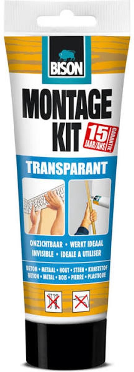 Bison montagekit transparant tube 250 g, montagelijm, bevestigen, hoge eindsterkte, binnen en buiten, blijvend elastisch, extra sterk, eenvoudig in gebruik
