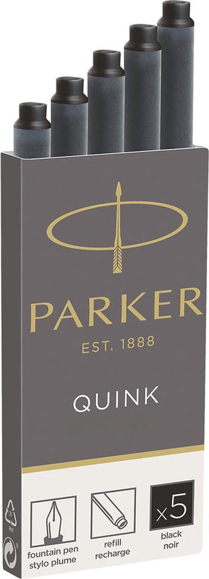 Parker lange vulpen inktpatronen | zwarte quink inkt | 5 vulpenpatronen