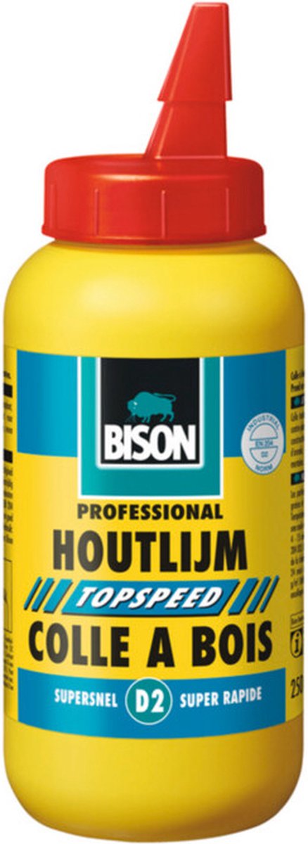 Bison houtlijm topspeed 250 gram - hoogwaardige, vochtbestendige witte houtlijm, droogt transparant op, oplosmiddelvrij, overschilderbaar, d2, sterker dan hout