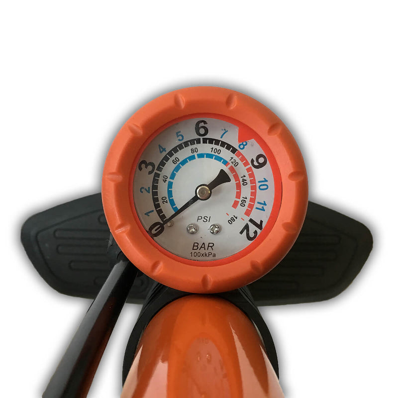 Load image into Gallery viewer, fietspomp met manometer 6 Bar oranje

