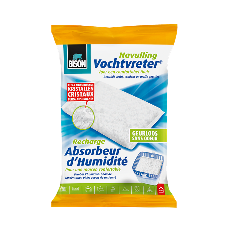 Afbeelding laden in galerijviewer, Bison vochtvreter® navulzak neutraal 450 g, geschikt voor vochvreter®, bestrijd hoge luchtvochtigheid, geen batterij nodig, ook geschikt voor caravans en campers
