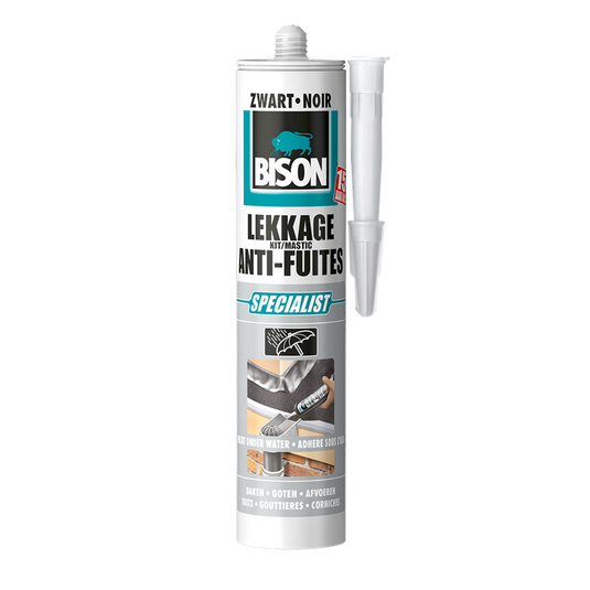 Bison lekkagekit zwart koker 300 ml, elastische afdichtingskit, waterdichte reparaties, voegen en scheuren op en rondom het dak, makkelijk aan te brengen kit
