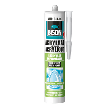 Bison acrylaatkit regenvast wit koker 300 ml - afdichtingskit voor het afdichten van voegen, naden, kieren en scheuren, overschilderbaar, strak afmesbaar